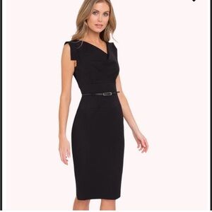 Black Halo: Jackie' Belted Gabardine Sheath Dress Size 14